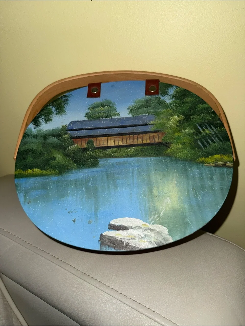 Basket with Scenic Covered Bridge painted on lid